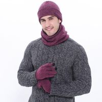Cappello da berretto a maglia invernale e sciarpa e guanto touchscreen set collo più caldo con pile in maglia allineato per gli uomini