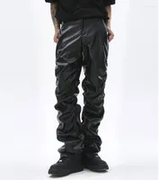 Pantaloni da uomo 2022 hip hop da uomo pieghettate in pelle harajuku retr￲ streetwear sciolte pantaloni casual rotati di colore nero di colore nero