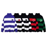 Мужские дизайнерские полосы мужской свитер. Пуловой Высокий воротник теплый открытый рукав свитер вышивка