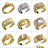 Обручальные кольца модные роскошные золотые кольца свадебная пара простые инкрустированные ювелирные украшения из циркона мужские и женские кольца 1022 B3 Del dhxts