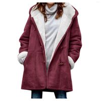 여자 재킷 플러스 크기 5xL 여자 느슨한 벨벳 가을 겨울 패션 혼 버클 포켓 포켓 여성 캐주얼 후드 가드 따뜻한 코트