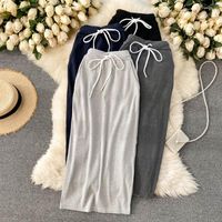 Kjolar 2022 hög midja casual kvinnor sommar stretchiga fickor lång smala blyerts kjol grå svart
