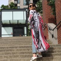 Kadın bluzları Yaz Kadın Şifon Bluz Çiçek Baskı Kimono Plajı Dantel Yukarı Hardigan Üstler Kapak Sarma Güneş Gömlek Uzun Blusas