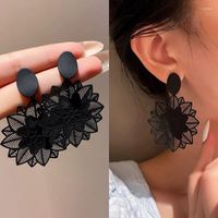 Dangle Ohrringe Koreanisch übertrieben schwarze Blumenanhänger für Frauen 2022 süßer süßer Acryl Big Blumenohrring Trendy Jewelry