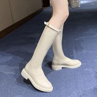 Botas Fashion Women Winter Thigh High Boot 2022 sobre la rodilla Plataforma de cuero Beige negro Toe