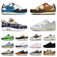 Des chaussures Nike Air Max Airmax 1 87 Travis Scott Men Women Athletic Running Shoes Airmax White Gum Kiss Of Death Sean Wotherspoon Brown Black UNC Bacon Sports Sneakers Trainers