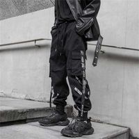 Houzhou pantalon de cargaison noire joggers joggers pantalon cargo pour hommes jogging streetwear japonais hip hop hippie technowear ruban gothique 211022
