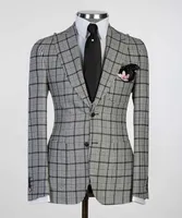 Dos piezas de hoja de hoja de hoja de hoxedos trajes a personalizados chaqueta hecha a cuadros Poli￩ster a cuadros de dos botones Blazer blazer blazer de negocios casual