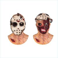 أقنعة الحفلات الرعب Jason Scary Cosplay Fl Head Latex Mask Open Haunted House Props Halloween Party Supplies 220610 Drop Delivery DHI5Y