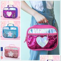 Lunch Boxes Bags Kids Girls Portable Lunch Bag Mermaid Sequi...