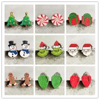 Gestüt Laser Schnitt kleiner Holz Weihnachtsgrinch Santa Ohrringe für Frauen Urlaub Winter Holzschmuck Geschenke Großhandel 221019