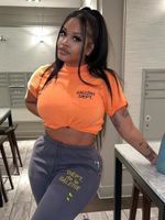 Camisetas de las mujeres Fashion Women Orange Color Carta estampada Camisetas de manga corta Yong Hip Hop Street Wear Tops Simple Y2K Tees Pink