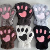 Перчатки без пальцев, дамы, медведь плюшевая кошачья лака для лапы зима теплый искусственный мех милый котенок рукавиц косплей для женщин девочки L221020