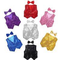 Boys Girls Jazz Dancewear Vest Bowknot set Kids Glitter Clot...