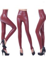 طماق للسيدات Cuhakci 2022 Sexy Leggins Women Pu Faux Leather Red Black Blue Coffee Pants Slim Slim S M L XL XXL
