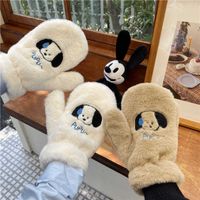 Перчатки без пальцев корейская милая мультипликационная собака двойной слой бархатный сгущение теплые перемешивание Женские зимние на открытом воздухе.