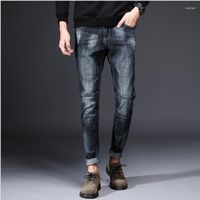 Мужские джинсы 2022men Черные худые высокие качества весны и осенние сплошные брюки.