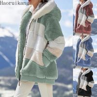 여자 모피 겨울 숙녀 후드 레드 플러시 재킷 여자 두꺼운 따뜻한 따뜻한 테디 코트 아우터웨어 옷 플러스 크기 지퍼 코트