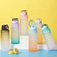 Garrafas de água garrafa de 1 litro com escala de tempo de fitness esportes ao ar livre palha fosca à prova de vazamentos de copos esportivos motivacionais