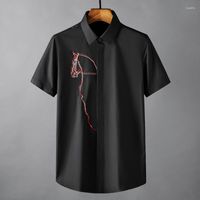 Men' s Casual Shirts Horse Embroidery Male Luxury Short ...