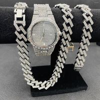 Zincirler 3pcs Hip Hop Takı Erkekler için Buzlu Saat Kolyeleri Bilezik Bling Diamond Cubana Cisli Altın Kadın Set Toptan Toplu