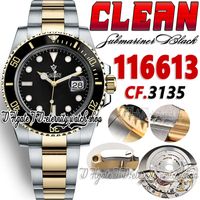 Clean CF116613 SA3135 Reloj autom￡tico de hombres 40 mm CF V4 Dos tonos Gold Gold Ceramic Bisel Black Dial Stick 904L OysterSteel Super Edition Eternity Watches