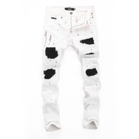 Plein Bear White Men's Jeans Классическая мода PP Человек Джинсовый брюки рок-звезда подходит для мужчин повседневное дизайн разорванные джинсы.