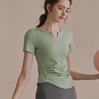 여자 요가 착용 고급 절묘한 V- 넥 스포츠 피트니스 Quick-Drying Short Sleeve 티셔츠