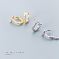 Orecchini a cerchio Modan Wedding Engagement Statement Jewelry Fashion Genuine 925 Sterling Silver Luxury T-shape Zircon Orecchino per le donne