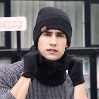 Dise￱ador Doudou Buff y guantes Traje de tres piezas Babero integrado para hombres con lana de invierno y sombrero de lana c￡lido y espeso para mujeres en invierno