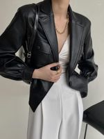 Женская кожаная куртка Women 2022 Весенний костюм воротник с одной кнопкой тонкий дизайн талии карман короткий пальто