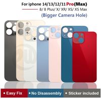 OEM Big Hole Back Glass Glass para iPhone 8 8Plus X XR XS 11 12 13 14 Pro Máxe Batería Cubierta trasera con pegatina