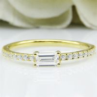 Alyans 03ct 5x3mm Emerald Cut Ring Nişan Yüzüğü Fantacy Wedding Band 10K Katı Sarı Altın 221024
