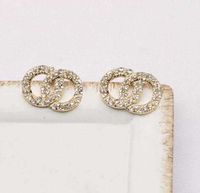 Marca de moda Desigenr letra 18K Brincos de garanhão de ouro 18K Luxo feminino geométrico de broca cheia de cristal strol