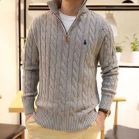 디자이너 겨울 남성 스웨터 Ralph Polo Zip 하프 니트 풀오버 포니 남성 느슨한 캐주얼 순수한 컬러 스웨터