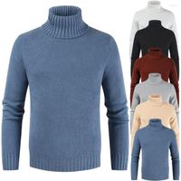 Herren T -Shirts Herren Herbst Winter Casual Pure Color Rollkragenpullover Langarm gestrickter Pullover Top