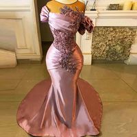 Eleganti abiti da sera sirena viola leggera 2023 Sheer Neck Plus Size Aso Prom Dress Africa Africa Evening Gowns