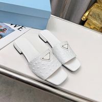 Triangle Badge Flat Shoes Ostrich Pattern Women Slippers INS...
