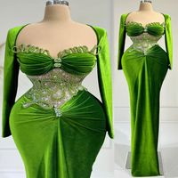 2022 ￁rabe Aso Ebi Luxuoso vestidos de baile verde Cristais de mi￧anos sexy Evening Festa formal Recep￧￣o Vestidos de noivado de anivers￡rio ZJ677