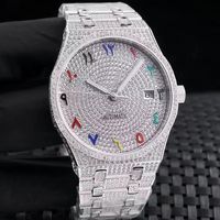 풀 다이아몬드 남성 시계 자동 기계식 시계 42mm 실버 스트랩 스테인리스 스틸 생명 방수 손목 시계 패션 손목 시계
