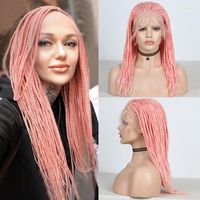 Parrucche sintetiche carisma corta scatola trecce intrecciata parrucca rosa con pizzo per capelli davanti per donne cosplay resistente al calore