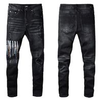 Jeans jeans jeans in difficolt￠ bicchetta strappata motociclette motociclette di motocicletteni in denim per uomini pantaloni neri da uomo versare hommes#308
