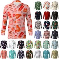 القمصان غير الرسمية للرجال 2022 قميص عيد الميلاد ثلاثي الأبعاد المطبوع طويل الأكمام الطويلة العطلة العطلة المرح ملابس الرجال الخريف
