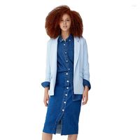 Женские костюмы Нора Twips 2022 Spring Fashion Blue Blazer Женщины Ol Long Ripebear Workwear Pabing Office Ladies Cardigan Outwars