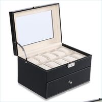 Caixas de relógio Caixas Sikai New 20 Grid Slots Watch Box for Jewelry Organizer Exibir estojo de presente de armazenamento Couro quadrado D DHBCD