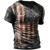 Erkek Tişörtler Erkek Tişörtler Erkekler İçin Vintage Yaz Us Bayrak 3D Baskılı Sokak Giyim Polyester O yakalı Kısa Kol gevşek Giysiler