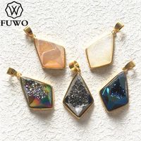 Colares pendentes Fuwo Fashion Rainbow Arrowhead Druzy Faceted Connector com moldura de ouro aparado para jóias fabricando PD243