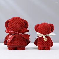 Полотенце красное медведь лица лица школьного учителя подарка на свадьбу на день рождения рождественский мягкий коралловый флис ежегодный встреча шелковой лент