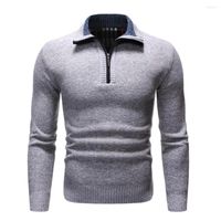 Camisas de camisetas masculinas punhos nervoso de manga comprida suéter de malha de malha resistente ao zíper do pescoço de lapela de inverno de roupas masculinas