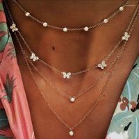 Cadenas Collar de mariposa de geometría de cristal vintage para mujeres 2022 collares de colgantes de cadena de múltiples capas boho